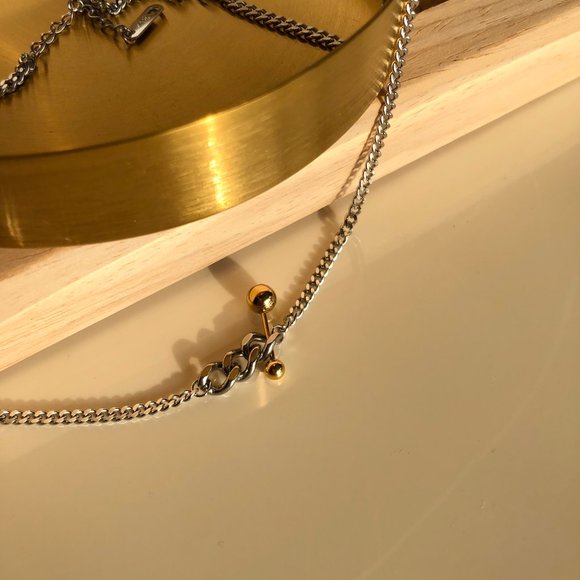 NEW Two Tone 18K Gold Plated Link Chain Gold Ball Bar Necklace - Picture 10 of 11